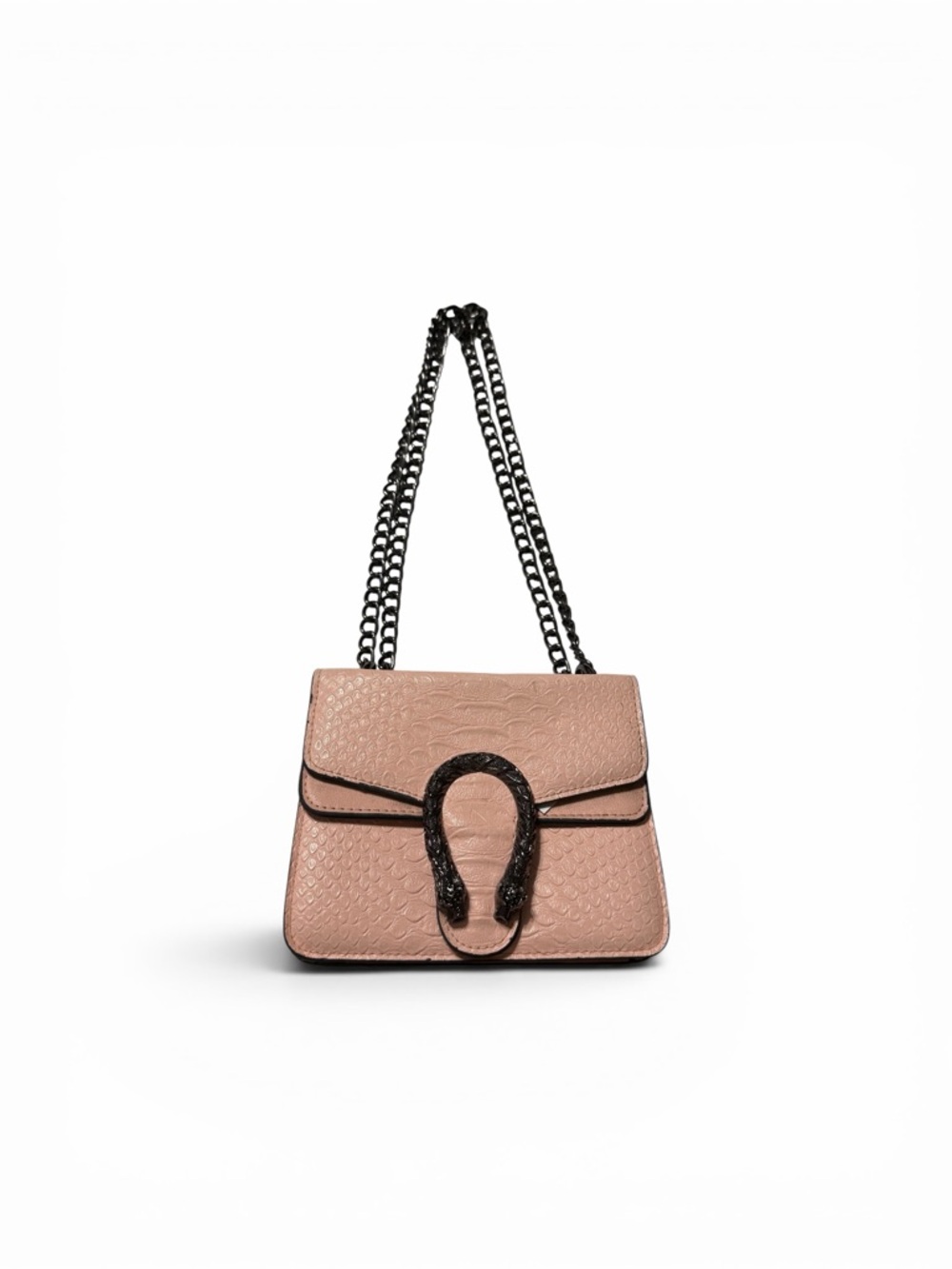 Blush Pink Embossed Chain Bag Black Hardware Shoulder Purse Pre-Owned